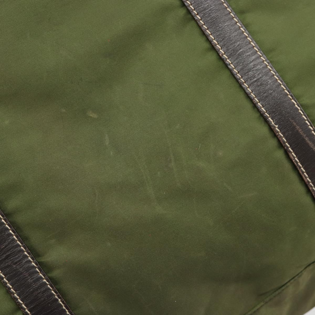 PRADA Hand Bag Nylon Khaki Silver Auth 179546