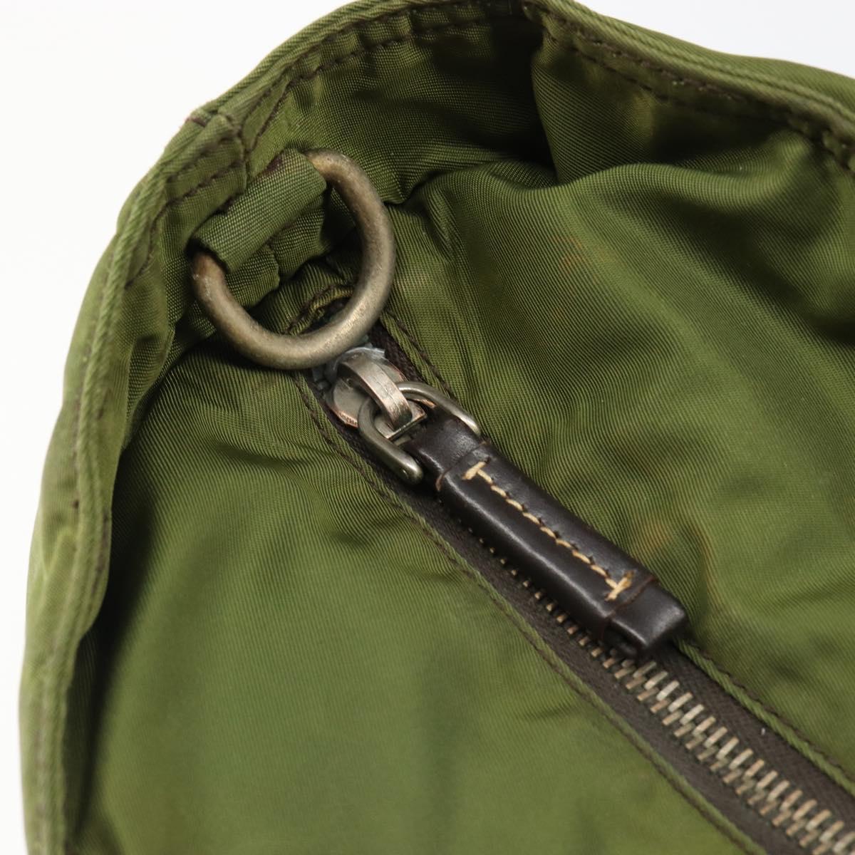 PRADA Hand Bag Nylon Khaki Silver Auth 179546