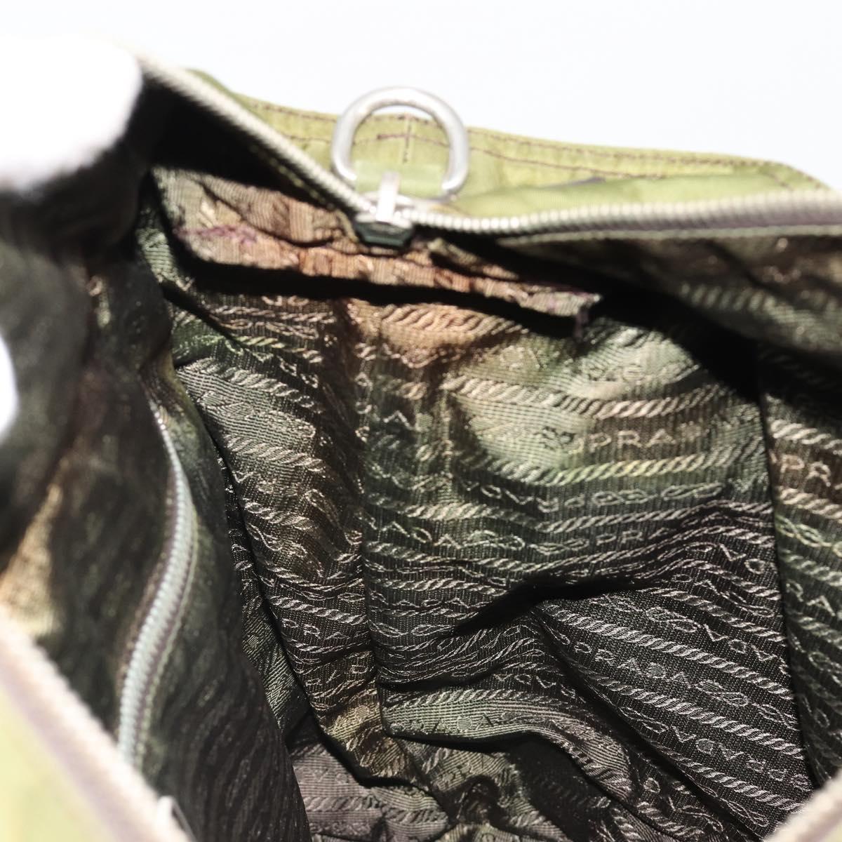 PRADA Hand Bag Nylon Khaki Silver Auth 179546