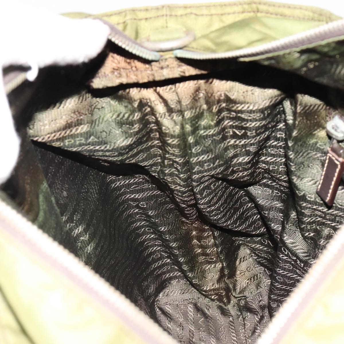 PRADA Hand Bag Nylon Khaki Silver Auth 179546
