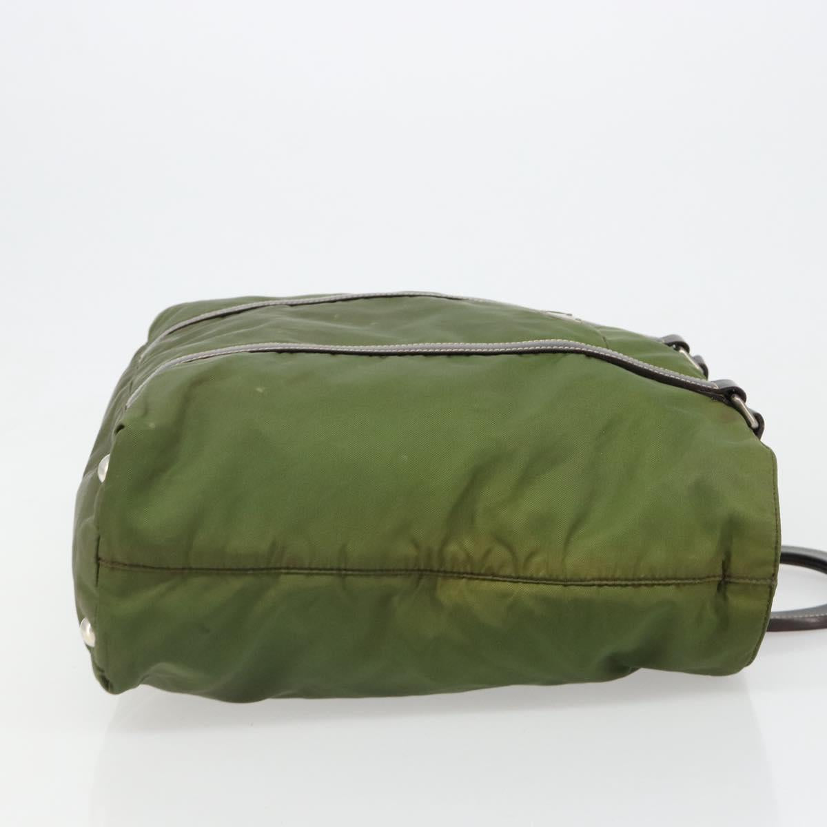 PRADA Hand Bag Nylon Khaki Silver Auth 179546