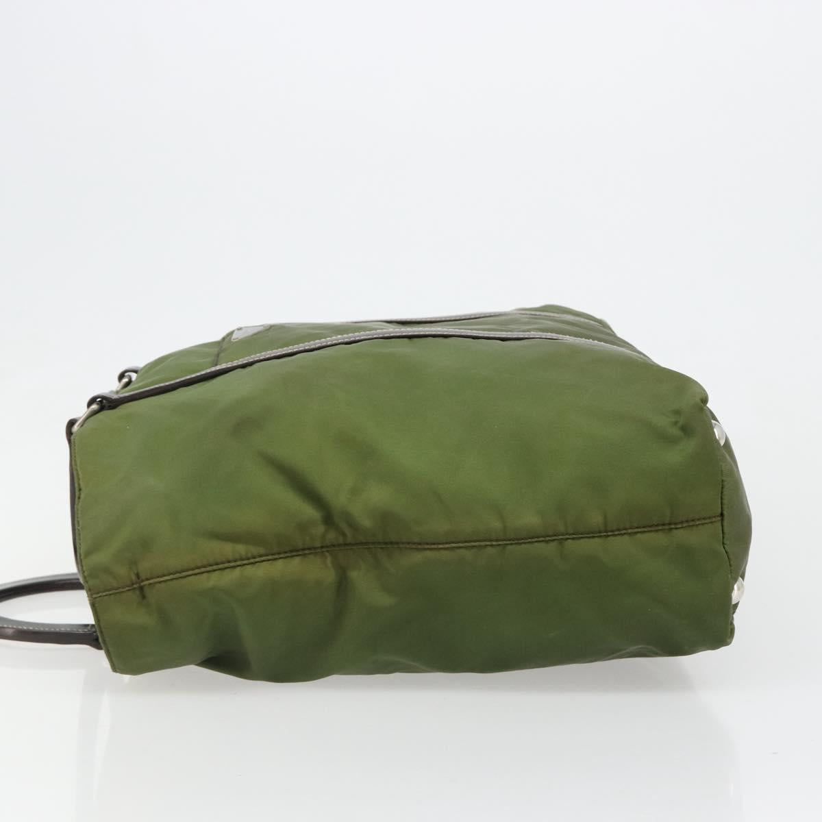 PRADA Hand Bag Nylon Khaki Silver Auth 179546