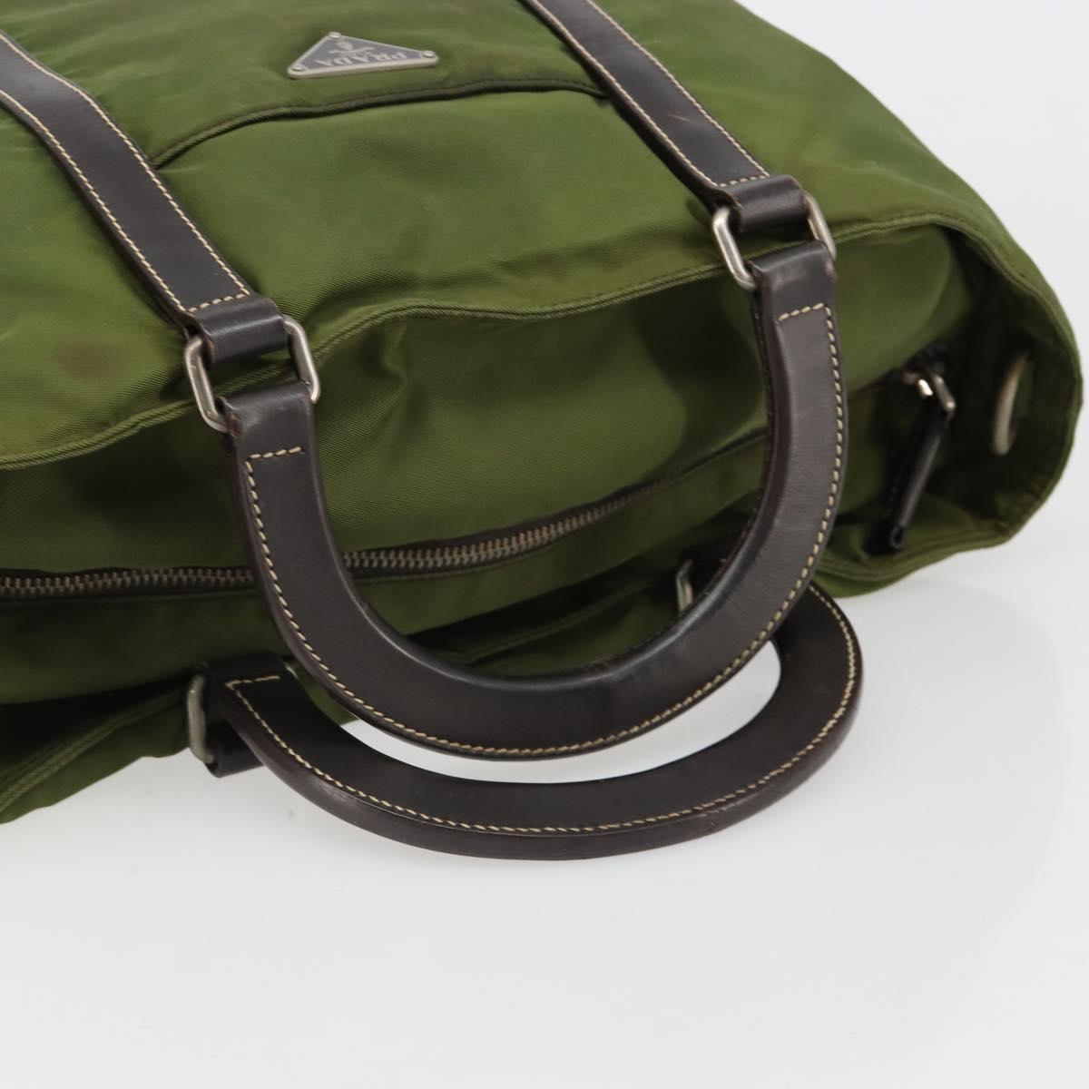 PRADA Hand Bag Nylon Khaki Silver Auth 179546