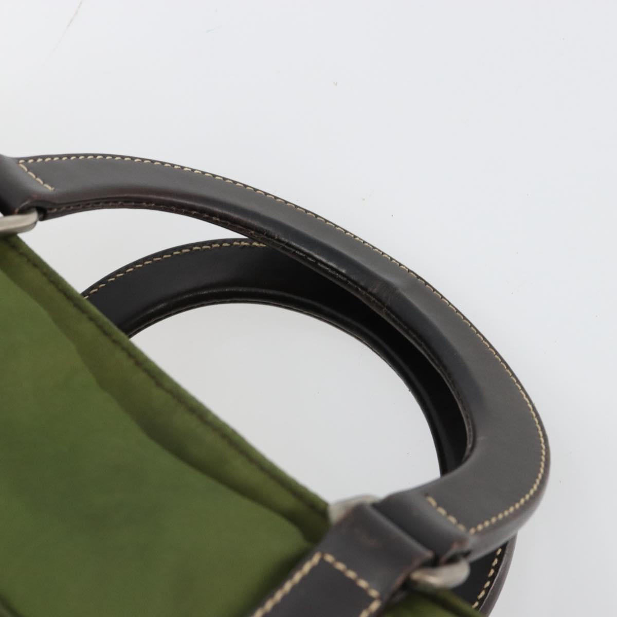 PRADA Hand Bag Nylon Khaki Silver Auth 179546