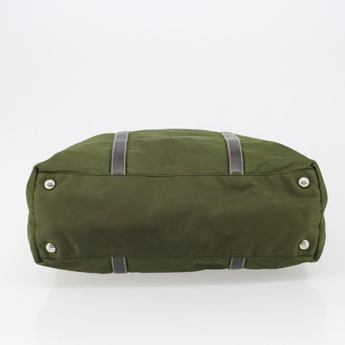 PRADA Hand Bag Nylon Khaki Silver Auth 179546