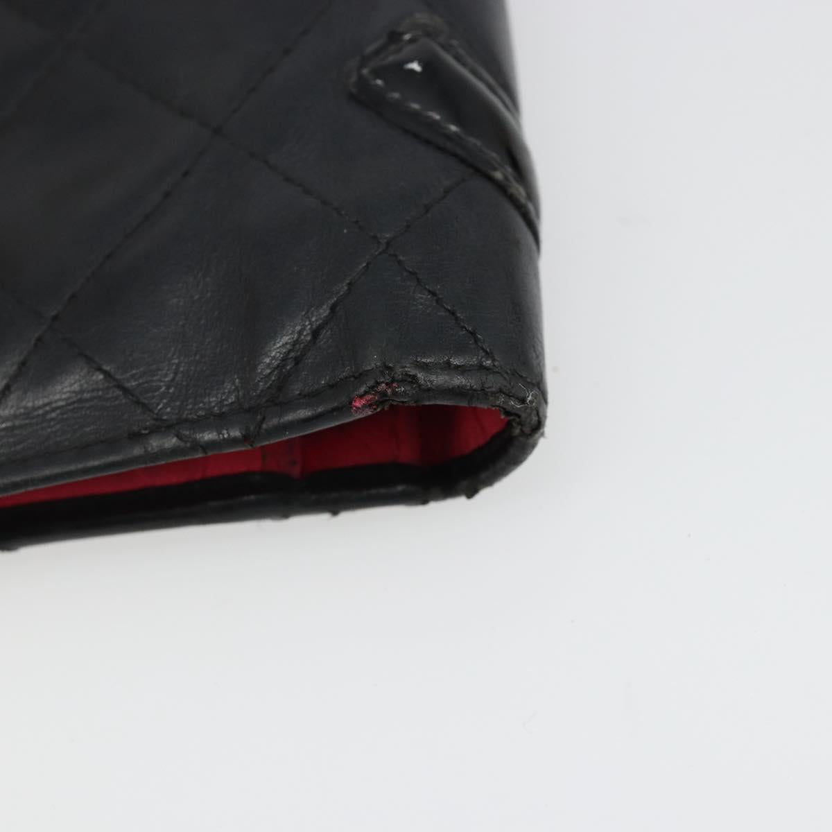 CHANEL Cambon Line Wallet Lamb Skin Black CC Auth 179550