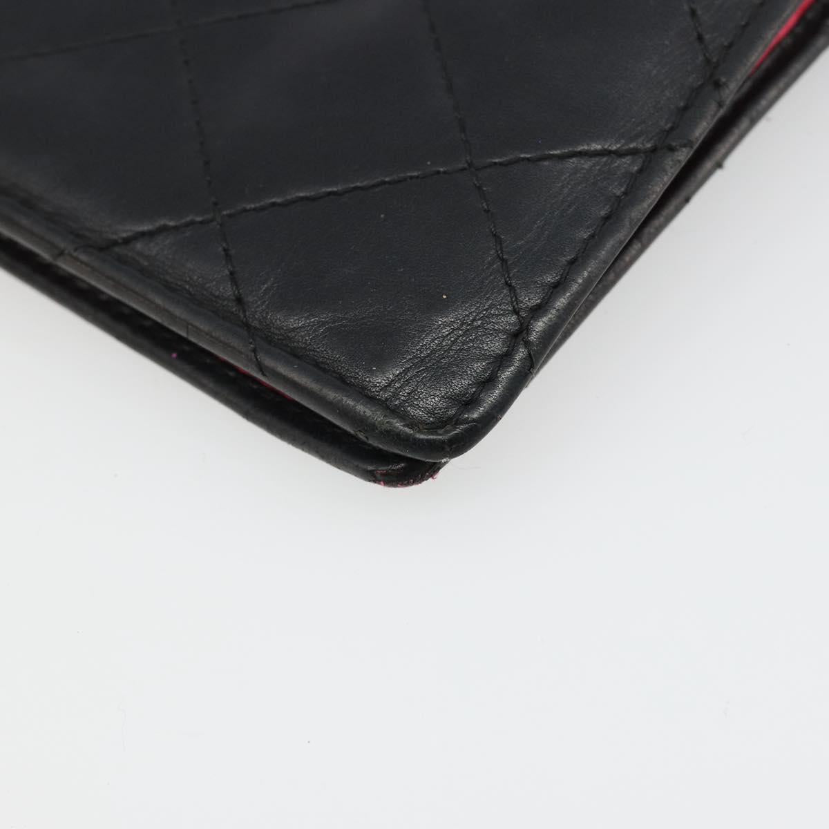 CHANEL Cambon Line Wallet Lamb Skin Black CC Auth 179550