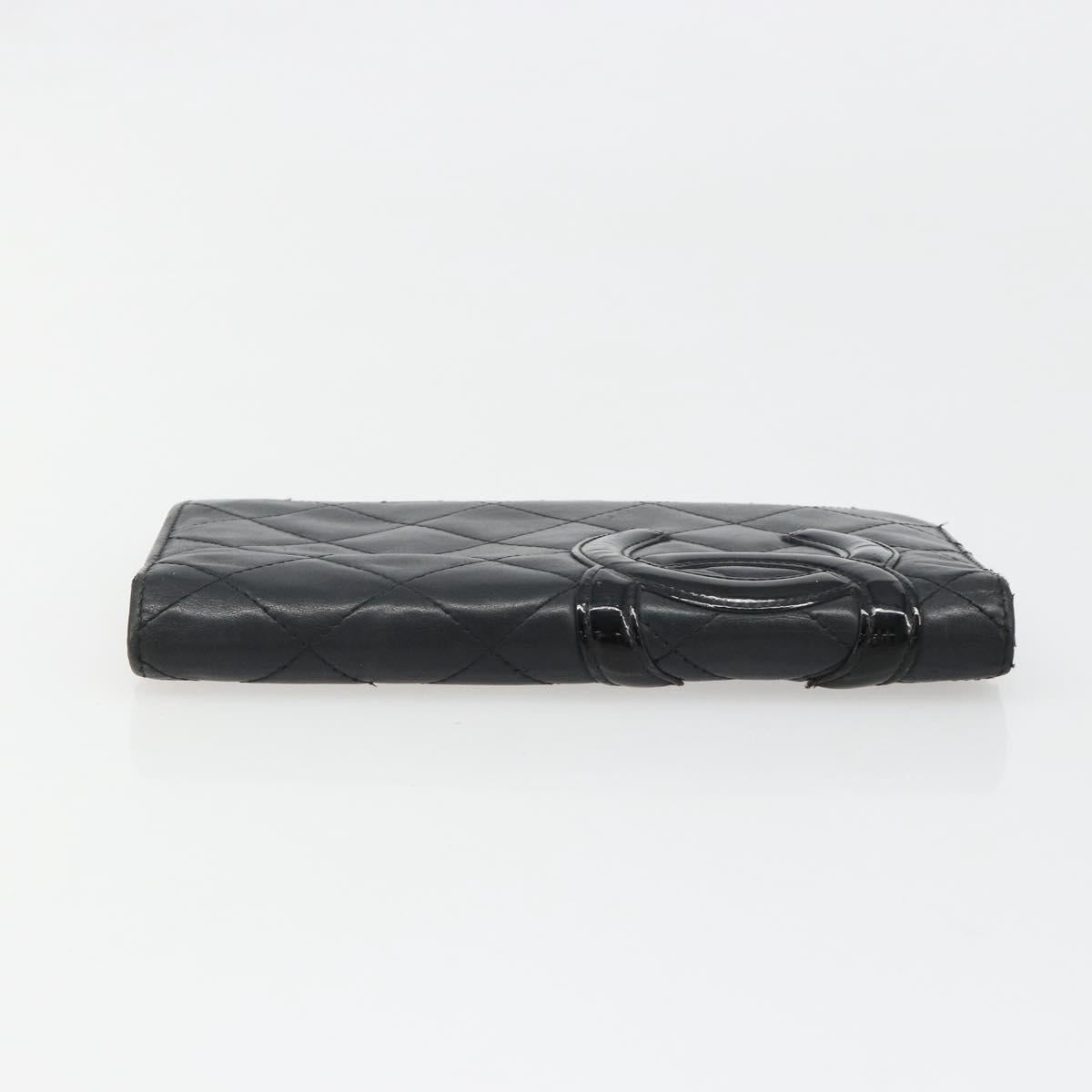 CHANEL Cambon Line Wallet Lamb Skin Black CC Auth 179550