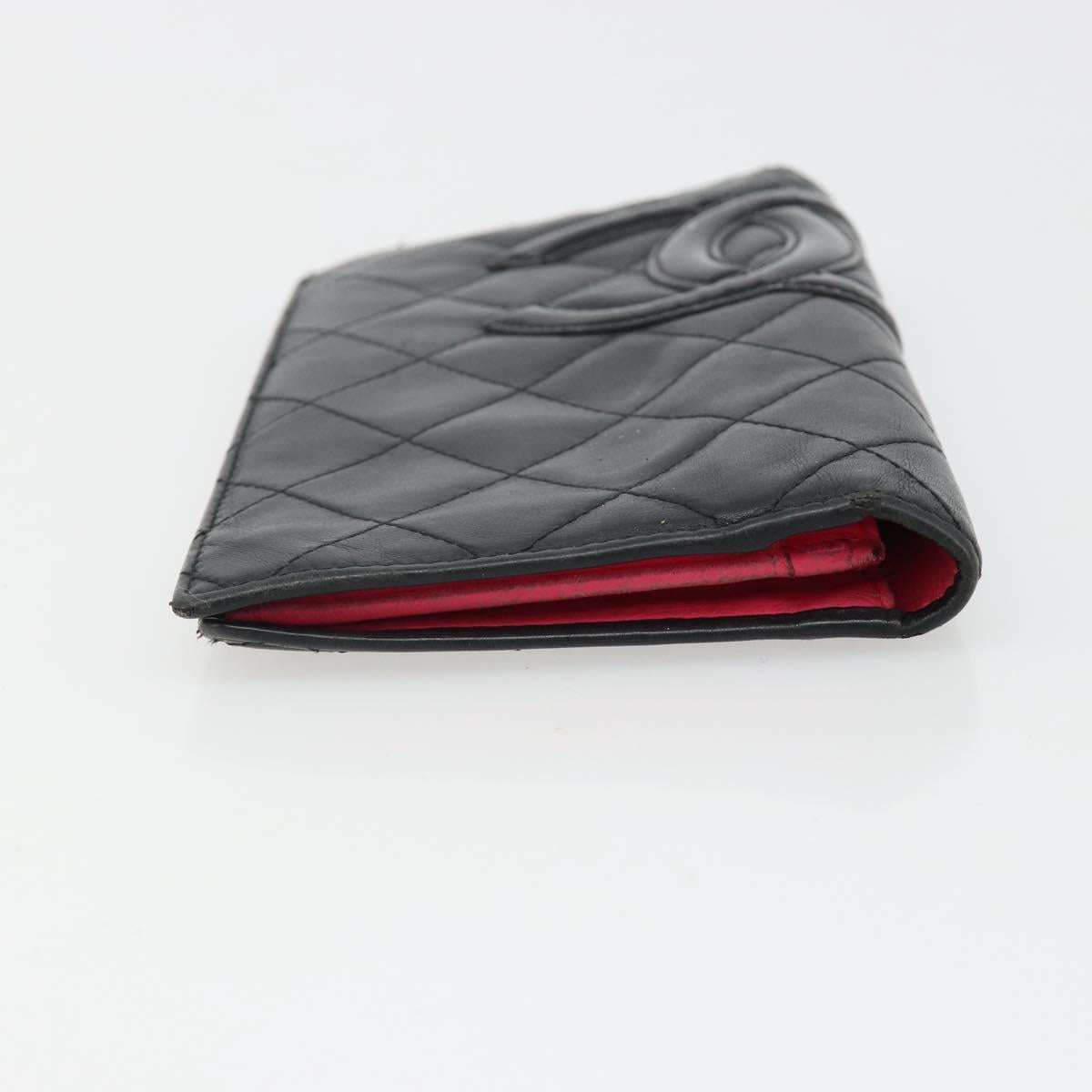 CHANEL Cambon Line Wallet Lamb Skin Black CC Auth 179550