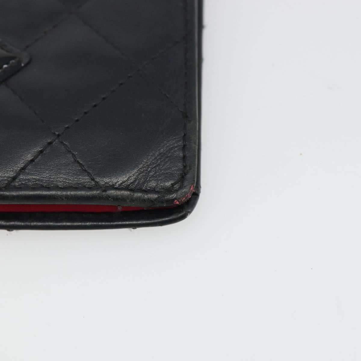 CHANEL Cambon Line Wallet Lamb Skin Black CC Auth 179550