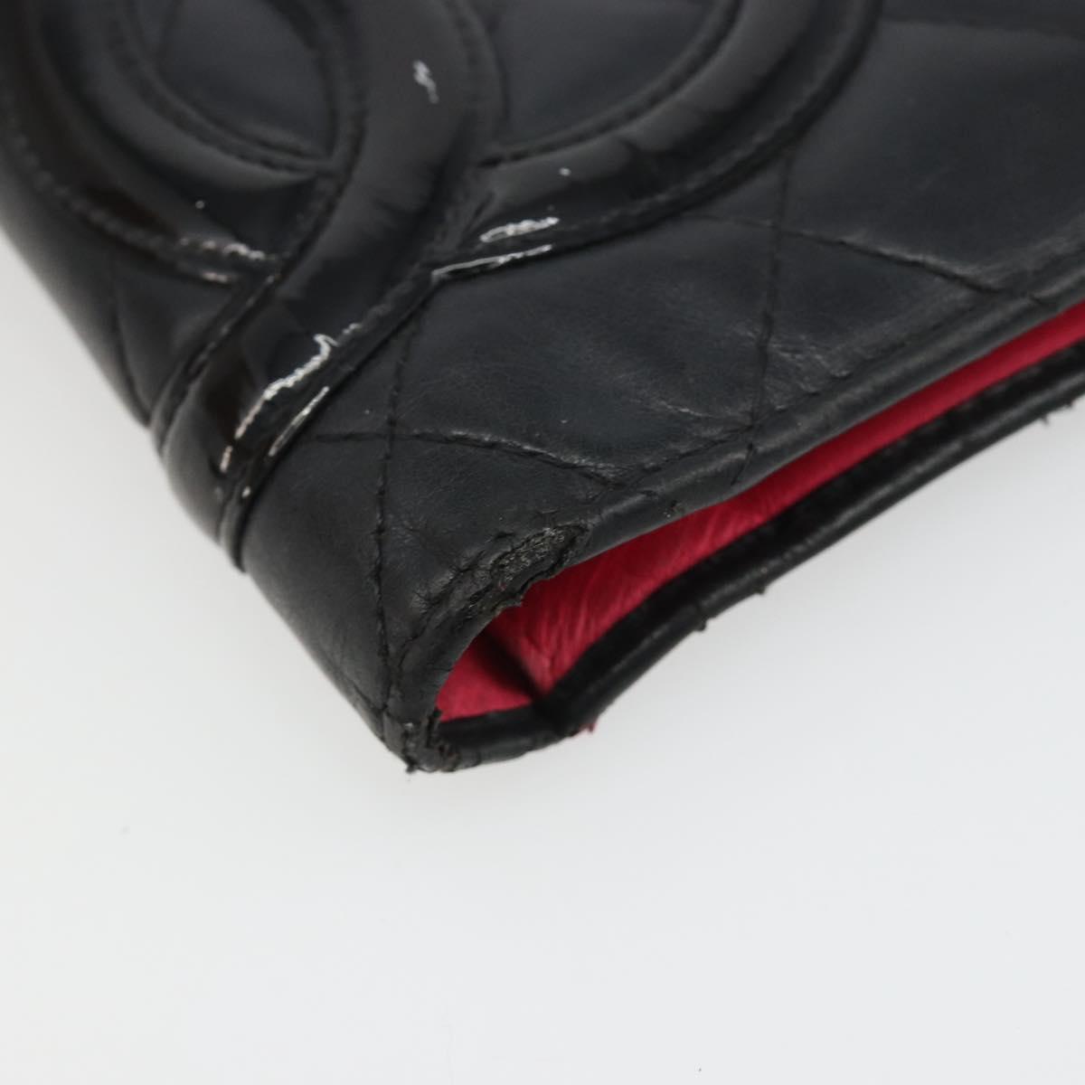 CHANEL Cambon Line Wallet Lamb Skin Black CC Auth 179550