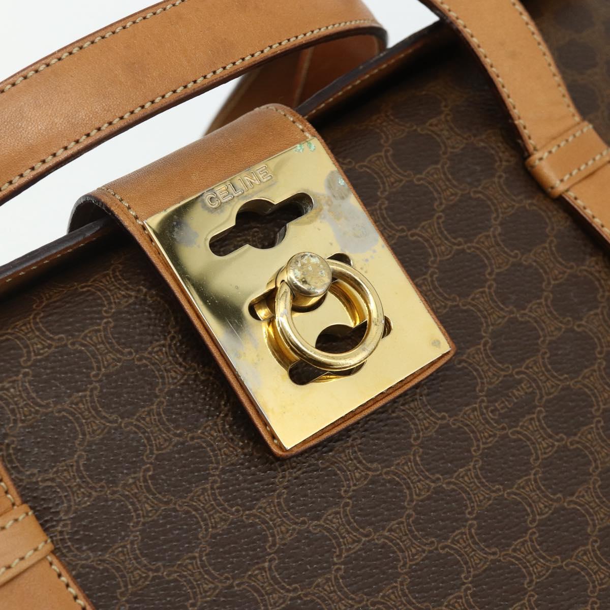 CELINE Macadam Canvas Hand Bag PVC Leather Brown Gold Auth 179567