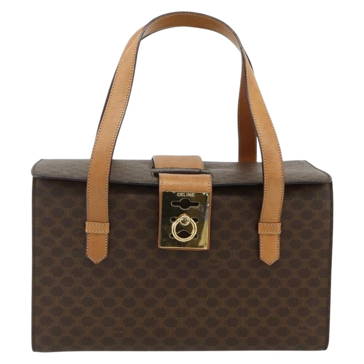 CELINE Macadam Canvas Hand Bag PVC Leather Brown Gold Auth 179567
