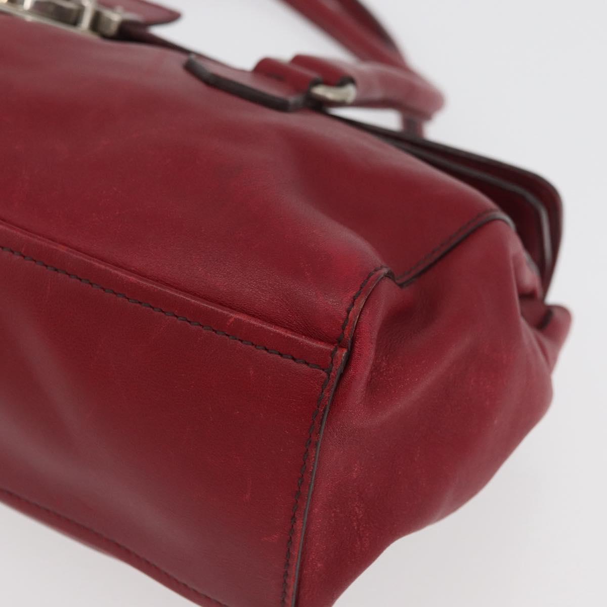 PRADA Hand Bag Leather Red Silver Auth 179569A