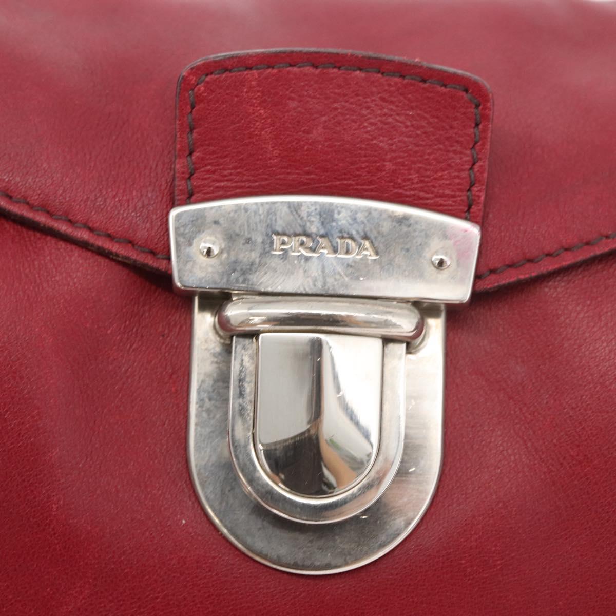 PRADA Hand Bag Leather Red Silver Auth 179569A