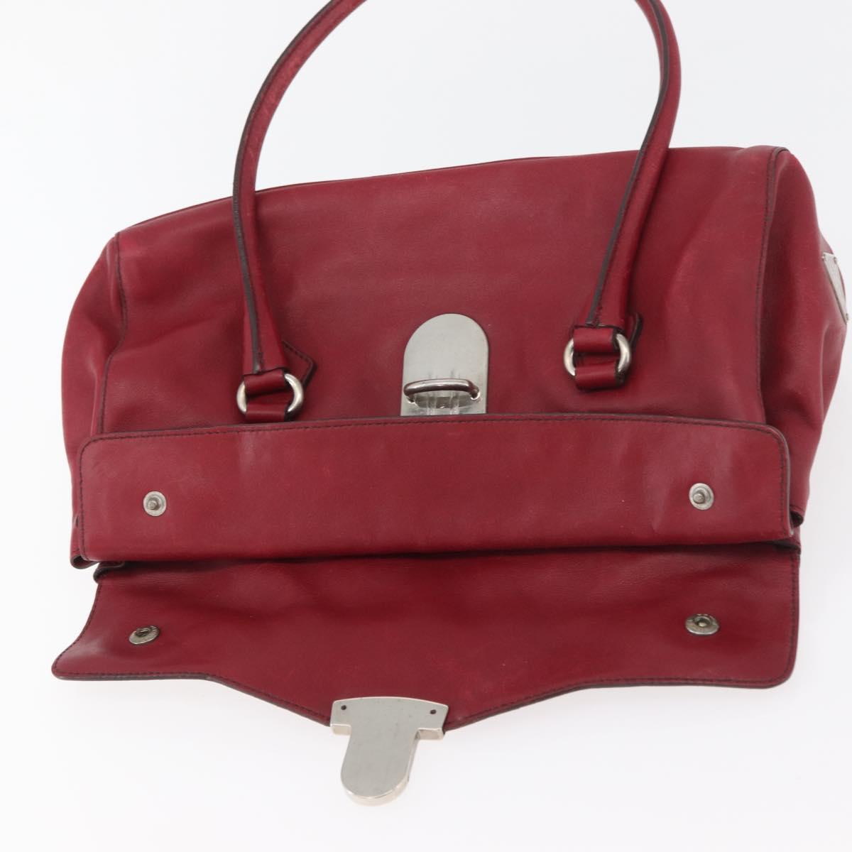 PRADA Hand Bag Leather Red Silver Auth 179569A
