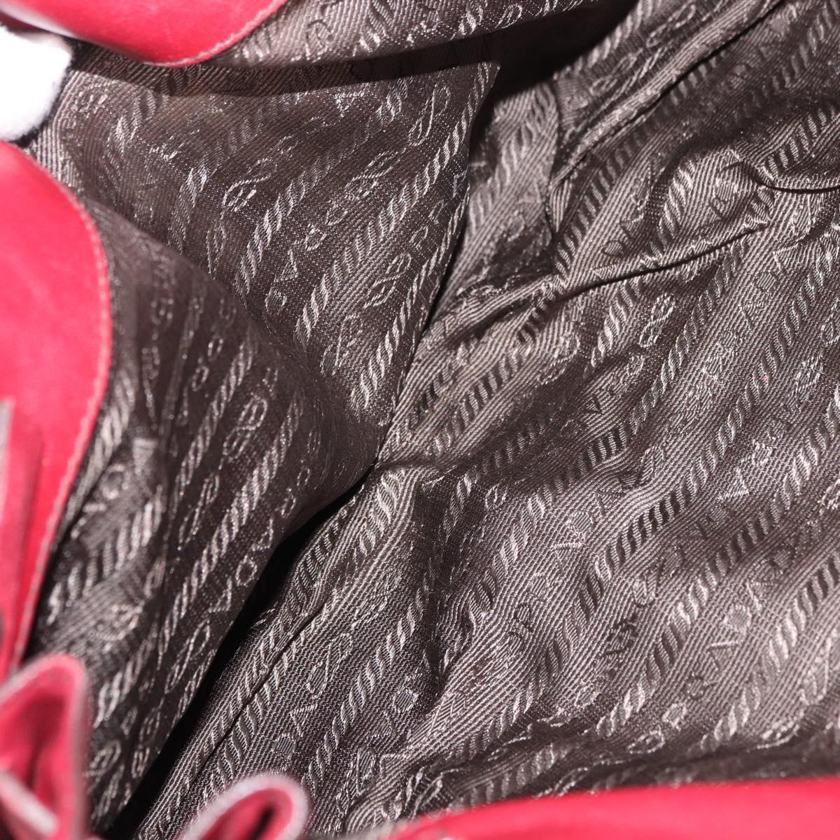 PRADA Hand Bag Leather Red Silver Auth 179569A