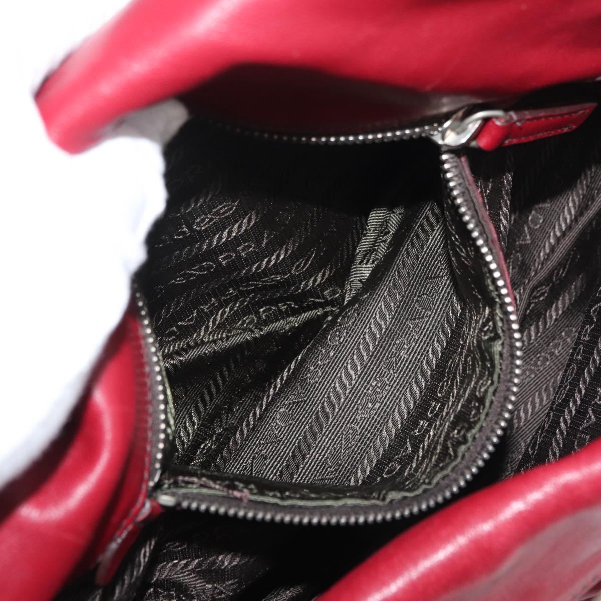 PRADA Hand Bag Leather Red Silver Auth 179569A