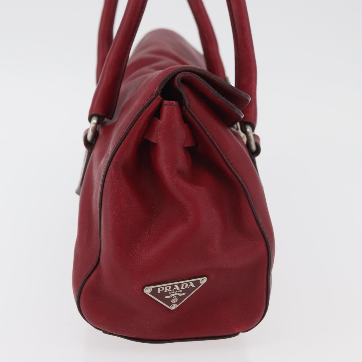 PRADA Hand Bag Leather Red Silver Auth 179569A