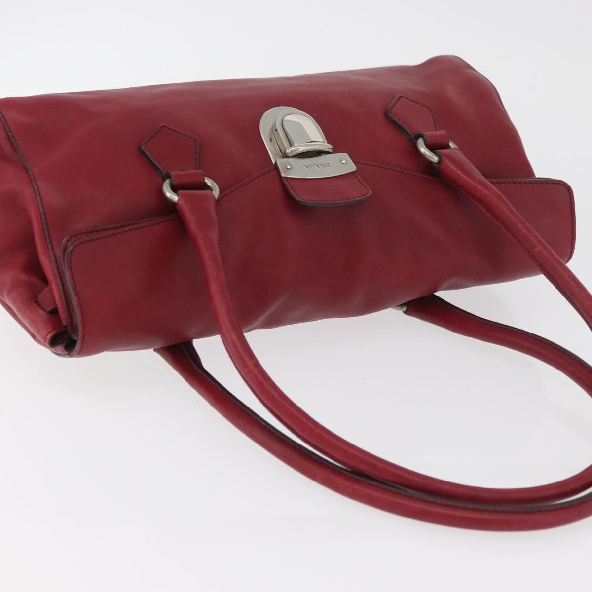 PRADA Hand Bag Leather Red Silver Auth 179569A