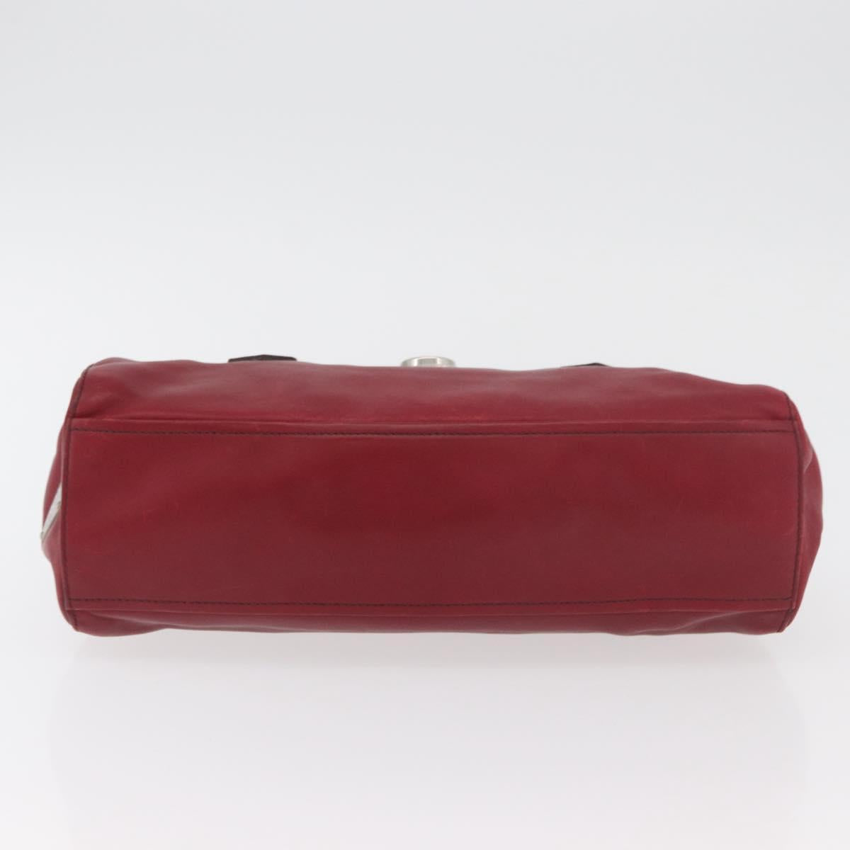 PRADA Hand Bag Leather Red Silver Auth 179569A