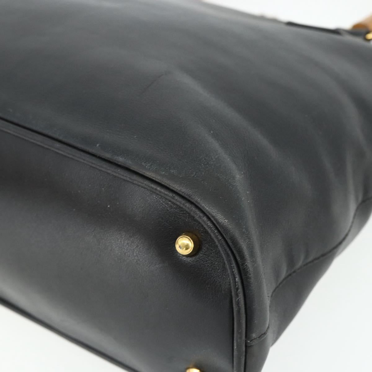 GUCCI Bamboo Hand Bag Leather Black Gold 000 3780 0289 Auth 179579