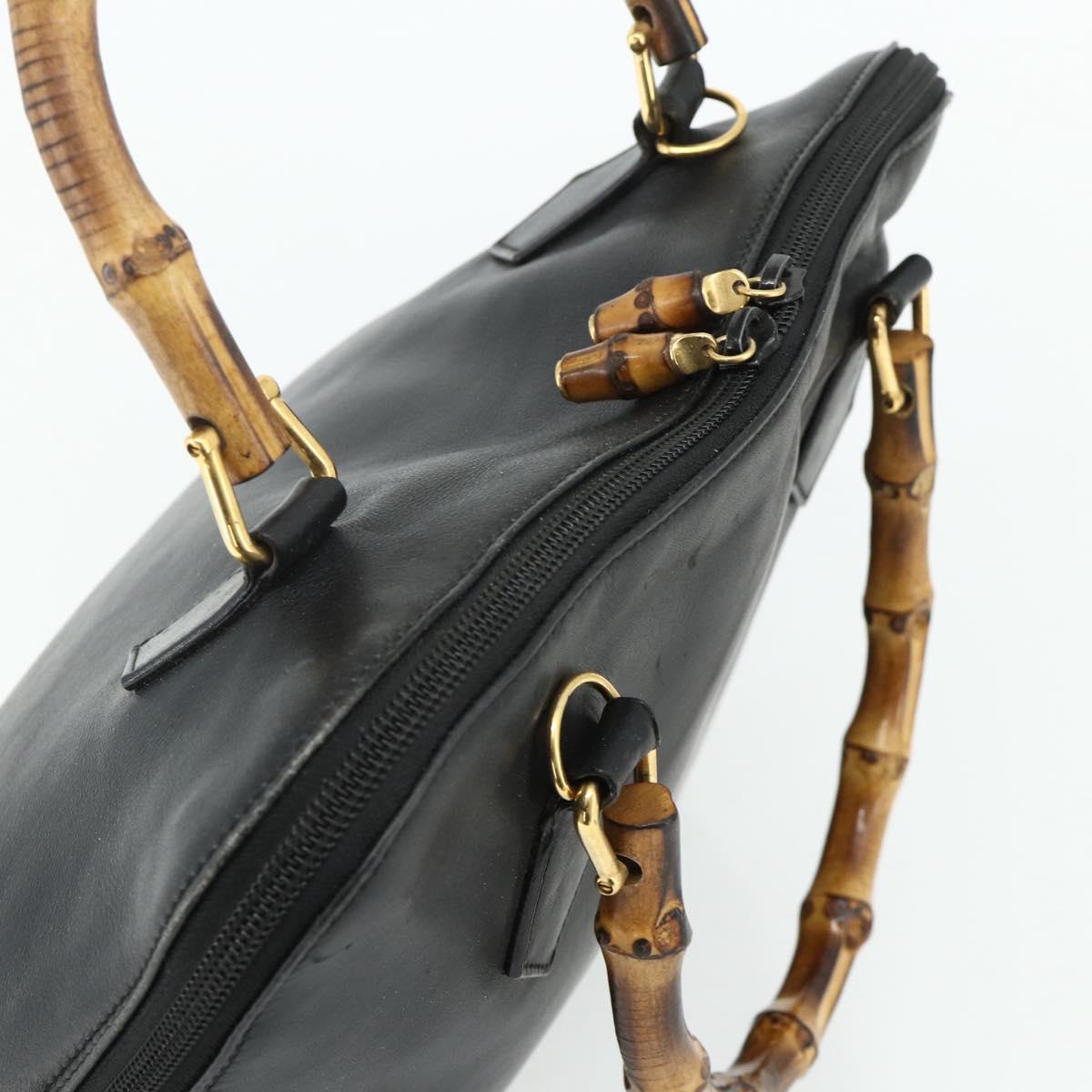 GUCCI Bamboo Hand Bag Leather Black Gold 000 3780 0289 Auth 179579