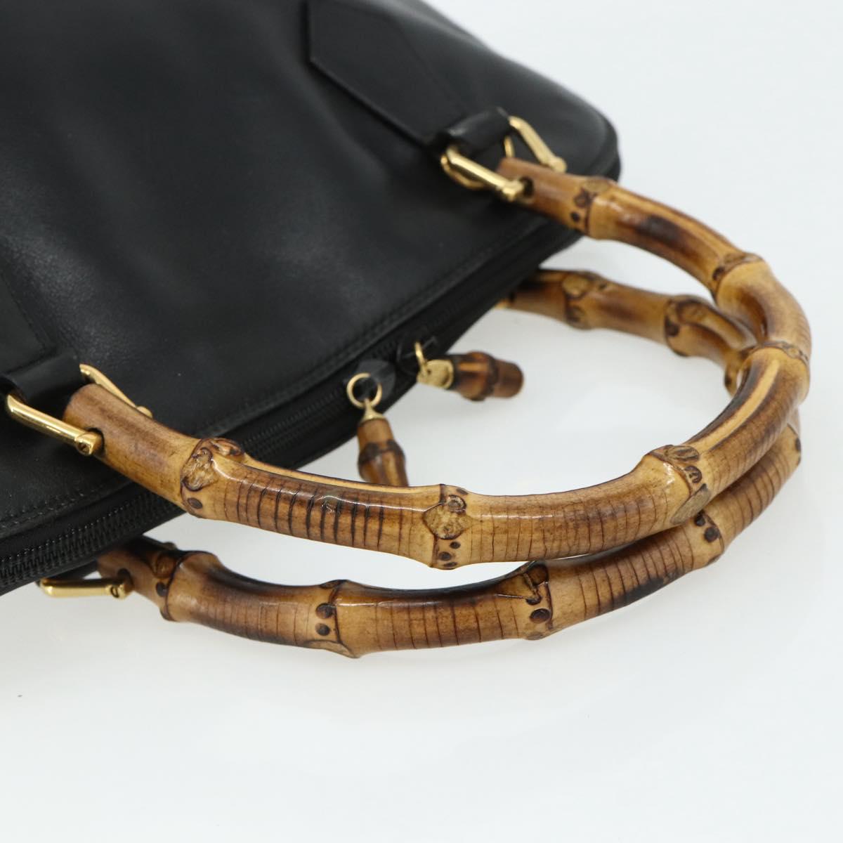 GUCCI Bamboo Hand Bag Leather Black Gold 000 3780 0289 Auth 179579