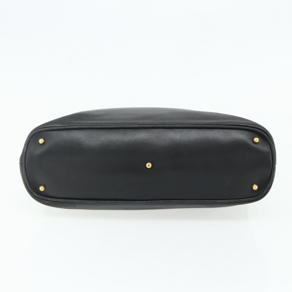 GUCCI Bamboo Hand Bag Leather Black Gold 000 3780 0289 Auth 179579
