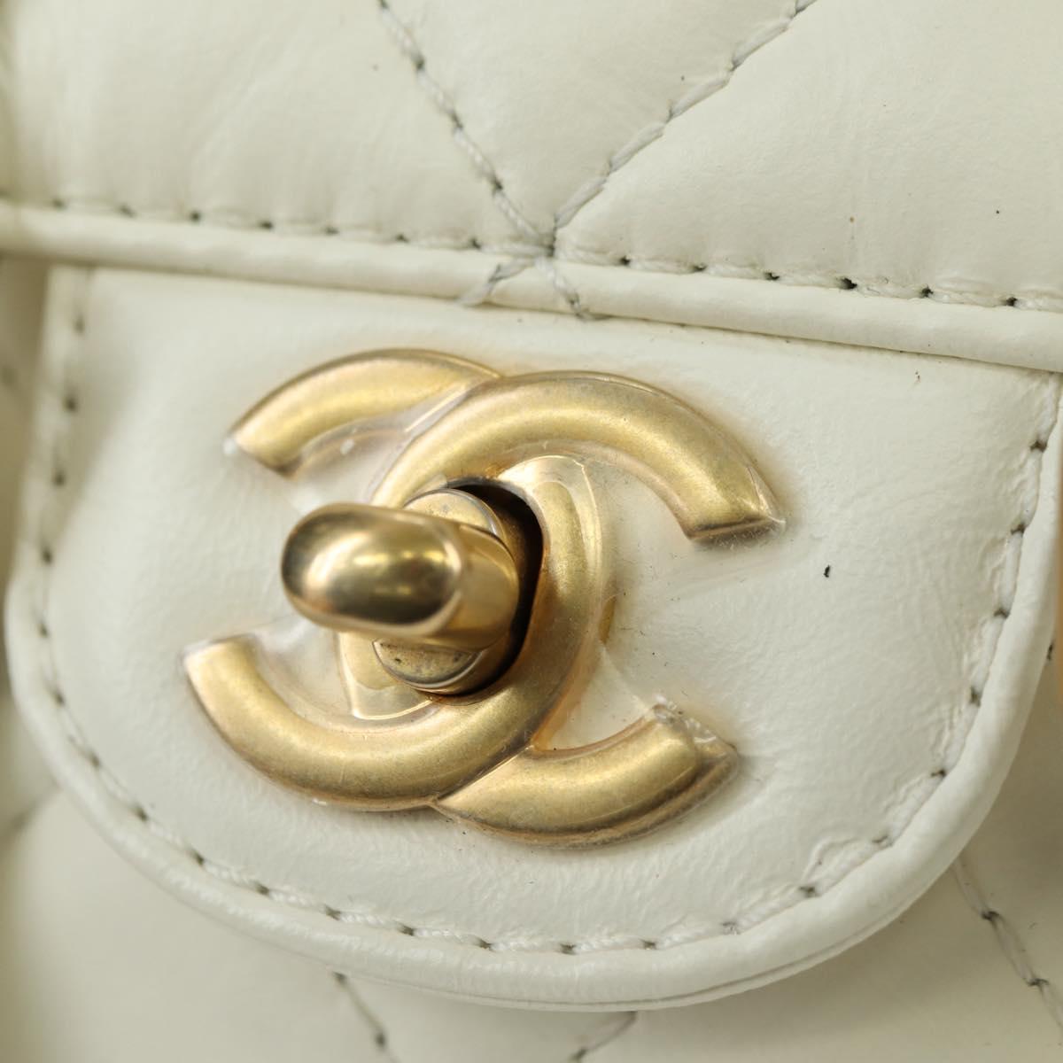 CHANEL Matelasse Chain Shoulder Bag Leather 2way White Gold CC Auth 179581SAM