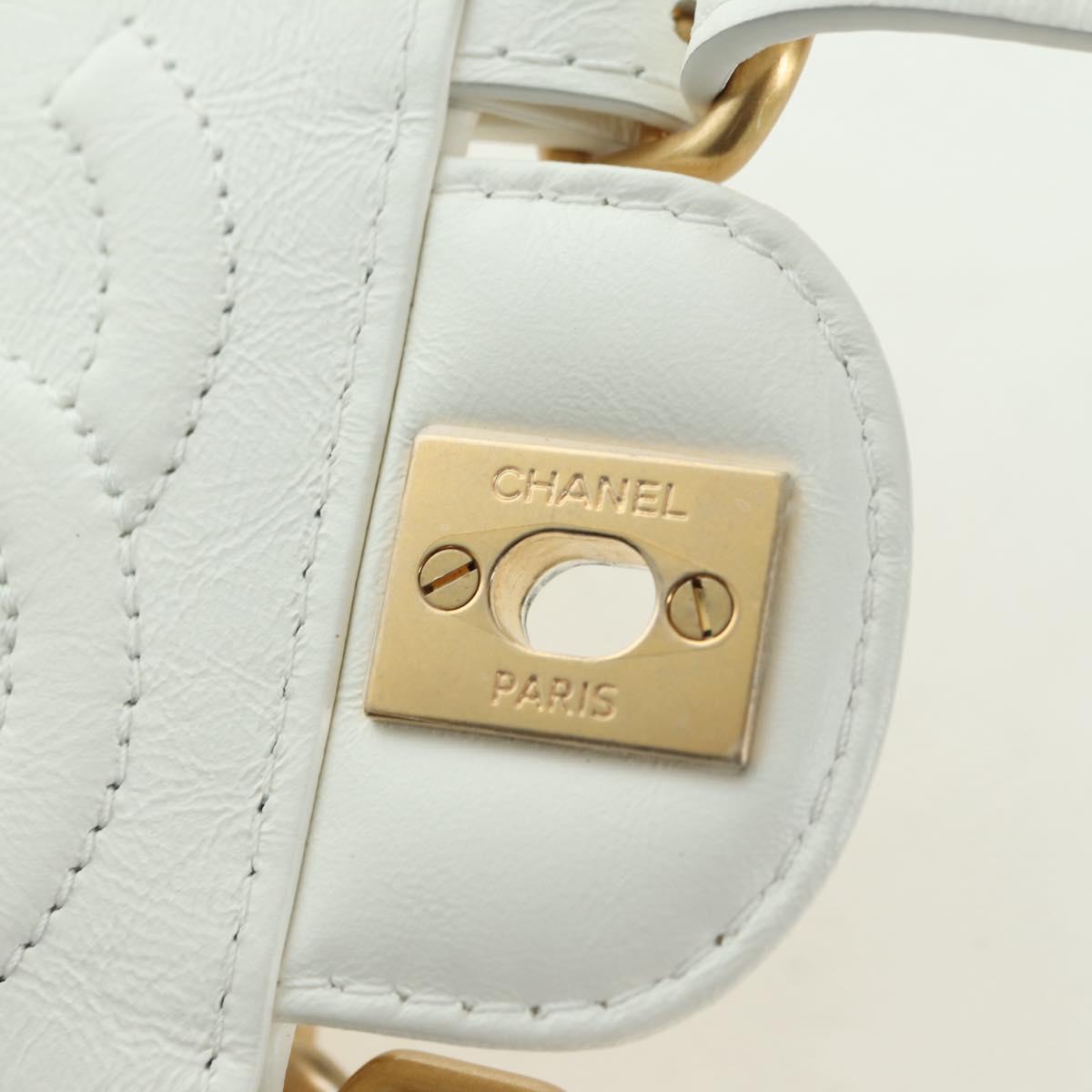 CHANEL Matelasse Chain Shoulder Bag Leather 2way White Gold CC Auth 179581SAM
