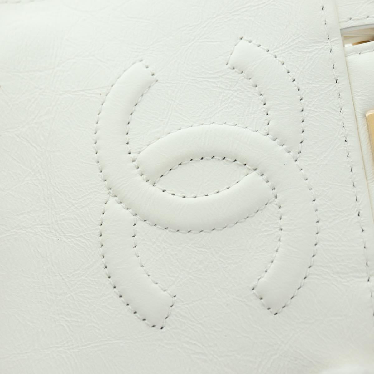 CHANEL Matelasse Chain Shoulder Bag Leather 2way White Gold CC Auth 179581SAM