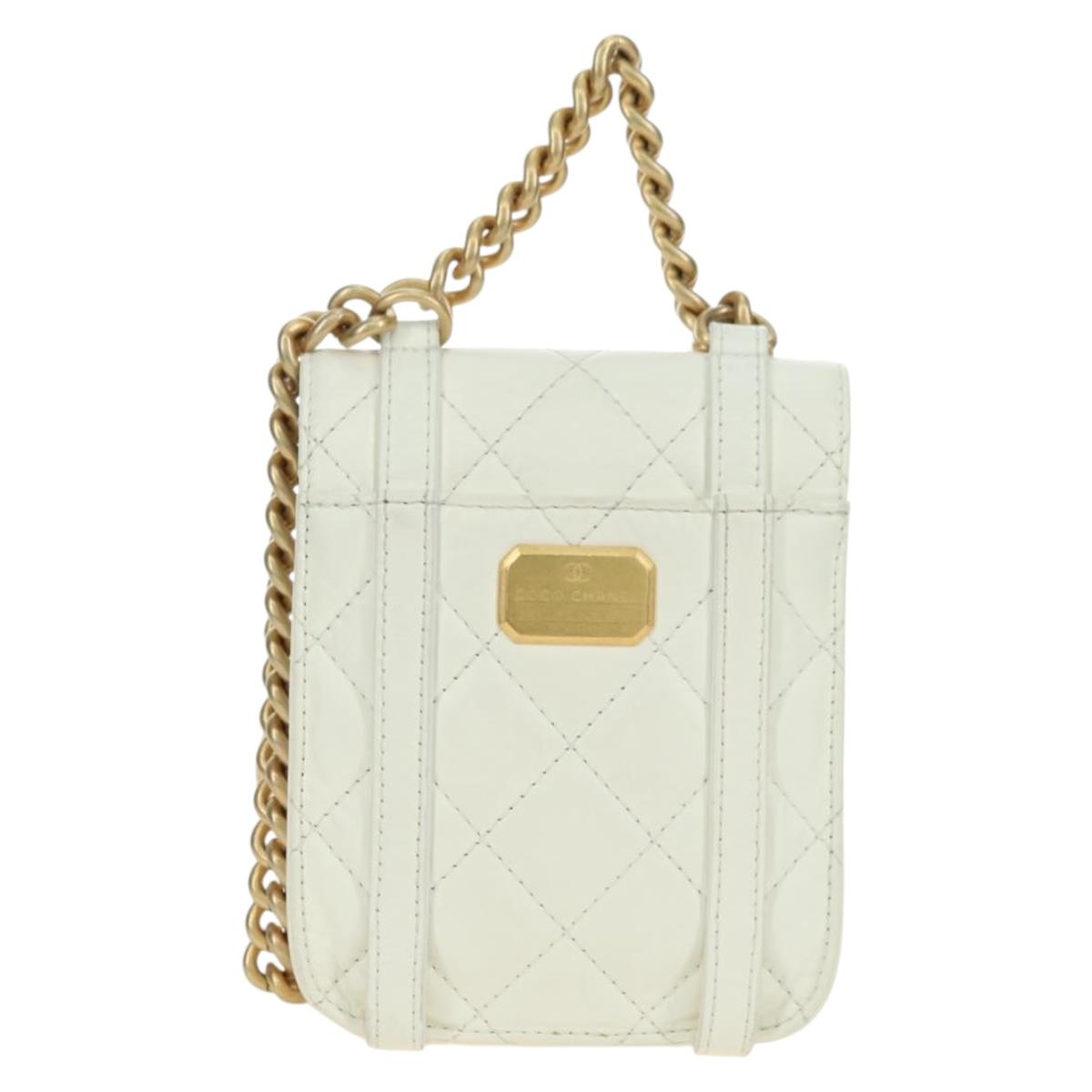 CHANEL Matelasse Chain Shoulder Bag Leather 2way White Gold CC Auth 179581SAM