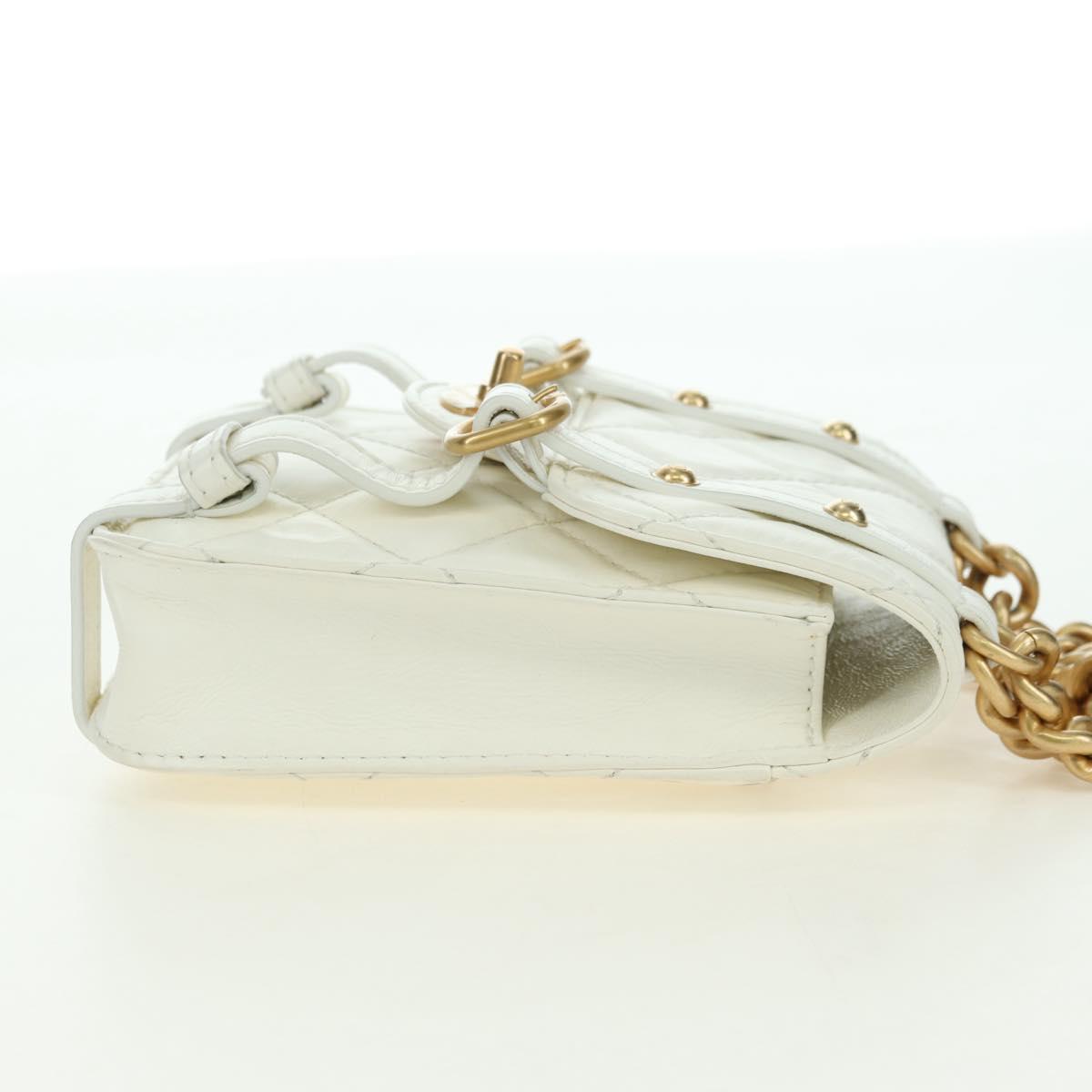 CHANEL Matelasse Chain Shoulder Bag Leather 2way White Gold CC Auth 179581SAM