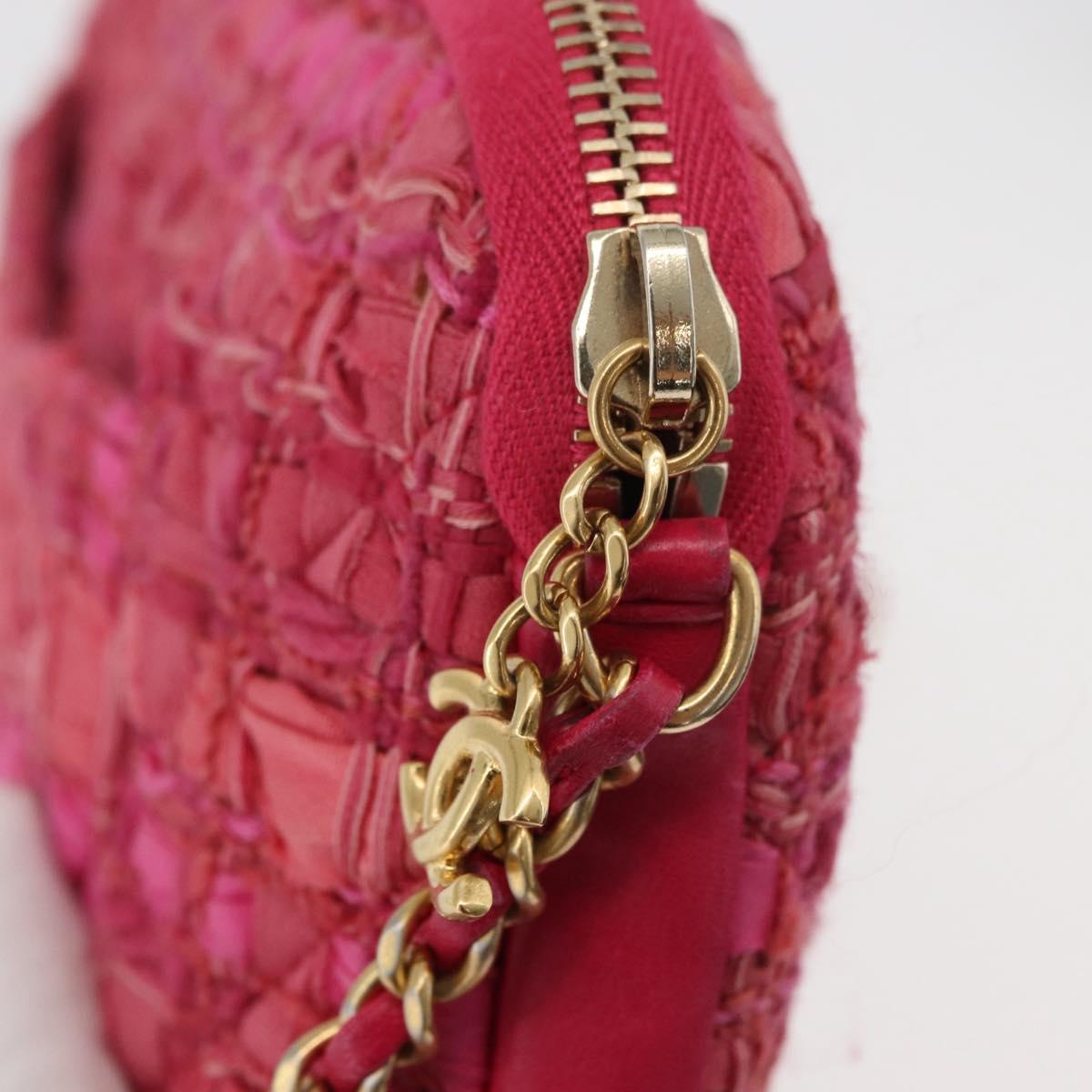 CHANEL Girl Chanel Chain Shoulder Bag Tweed Pink Gold CC Auth 179582SAM