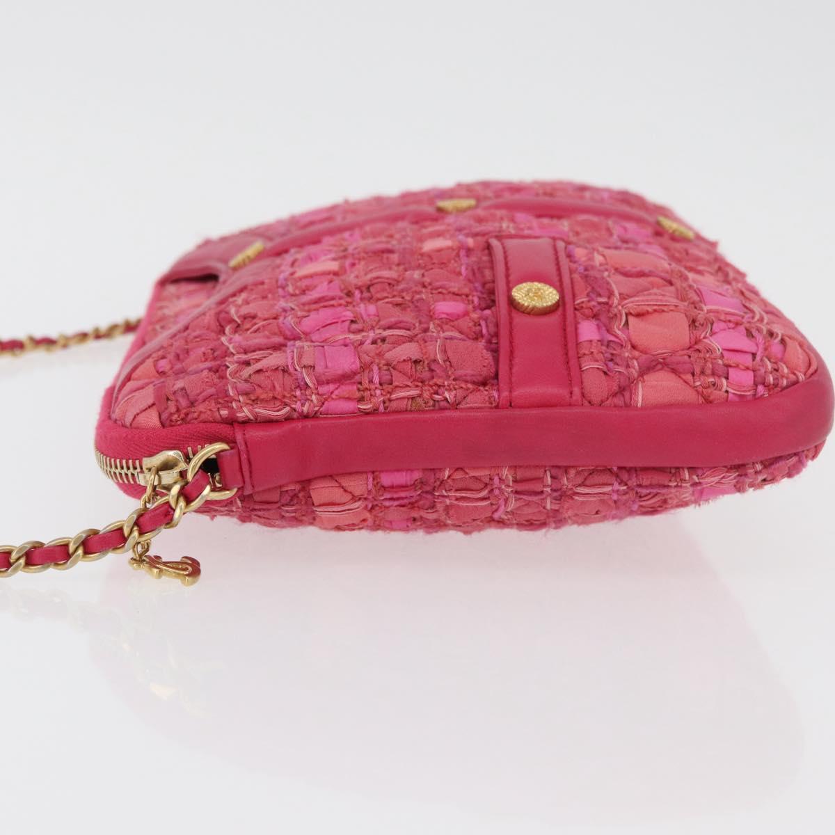 CHANEL Girl Chanel Chain Shoulder Bag Tweed Pink Gold CC Auth 179582SAM