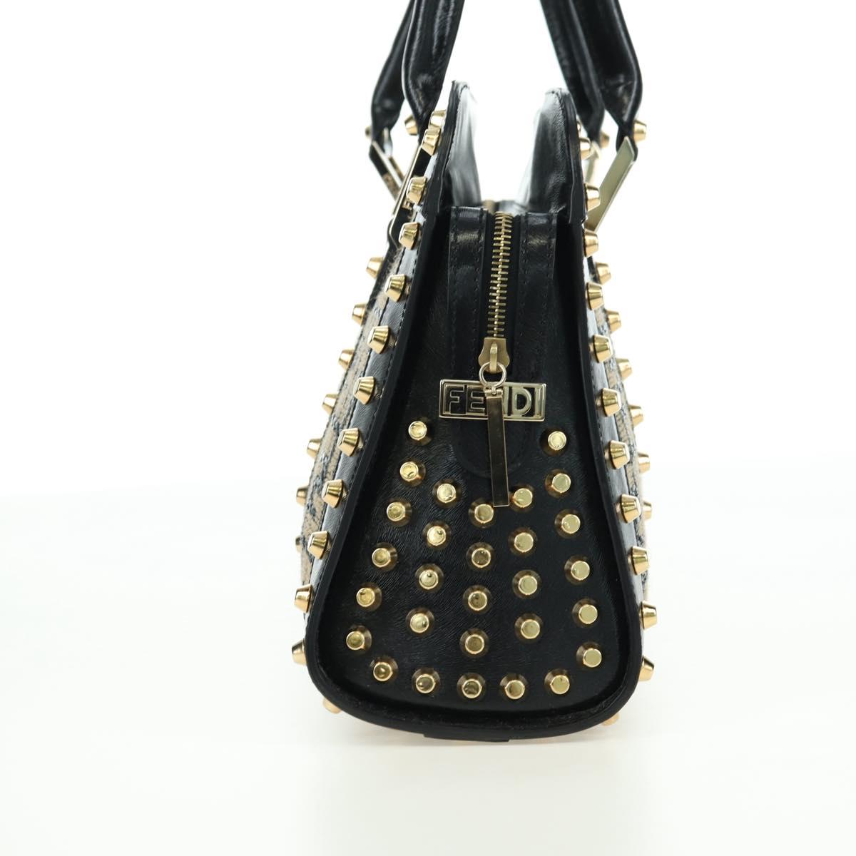 FENDI Zucca Canvas Hand Bag Black Gold Auth 179584V