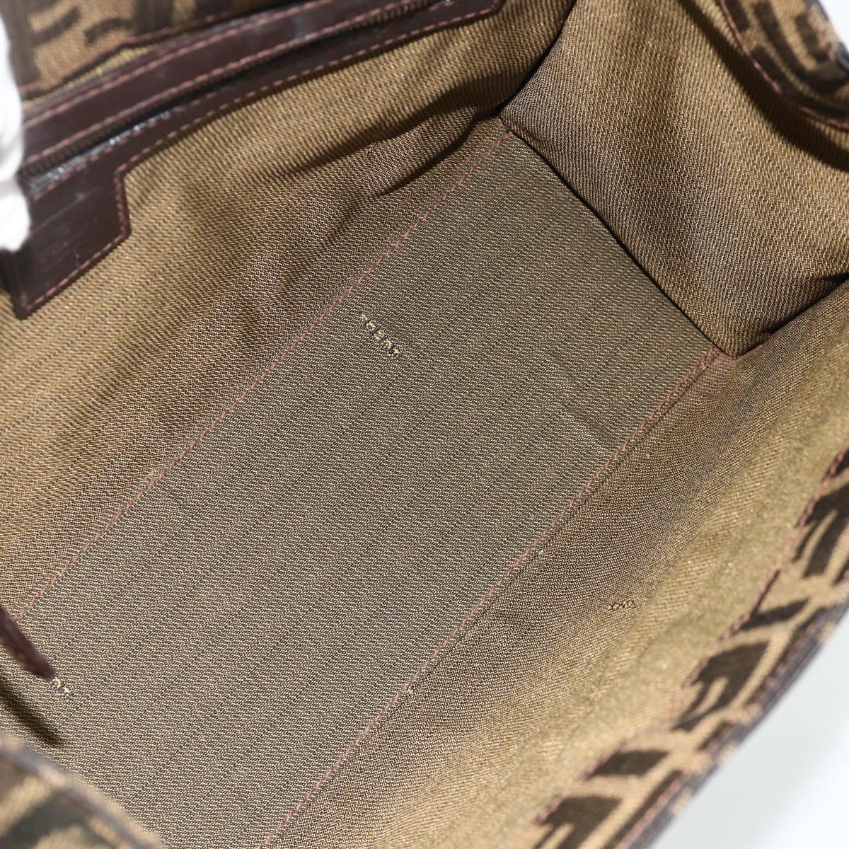 FENDI Zucca Canvas Mamma Baguette Tote Bag Brown Black Auth 179585