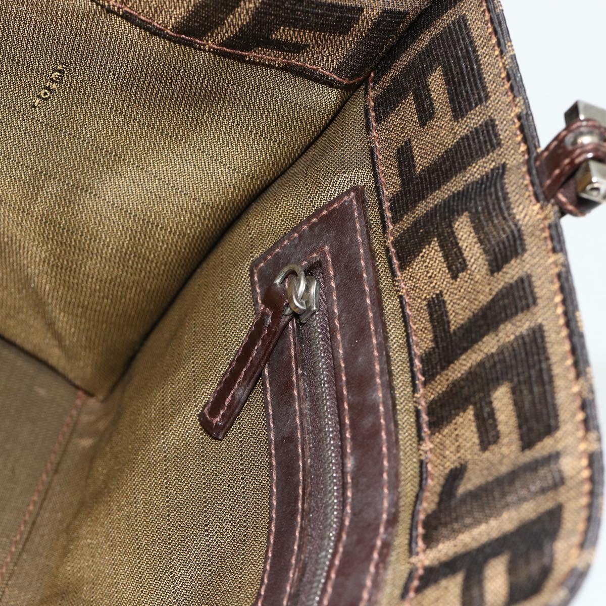 FENDI Zucca Canvas Mamma Baguette Tote Bag Brown Black Auth 179585