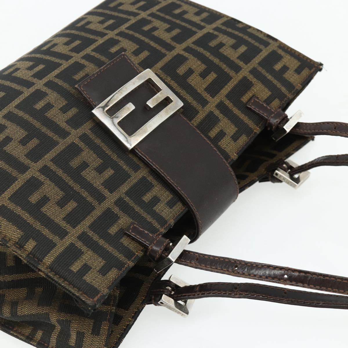 FENDI Zucca Canvas Mamma Baguette Tote Bag Brown Black Auth 179585
