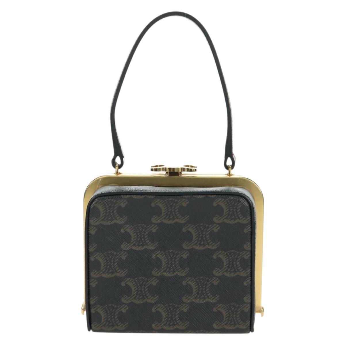 CELINE Triomphe Macadam Canvas Mini Vanity Case PVC Leather Black Auth 179589M