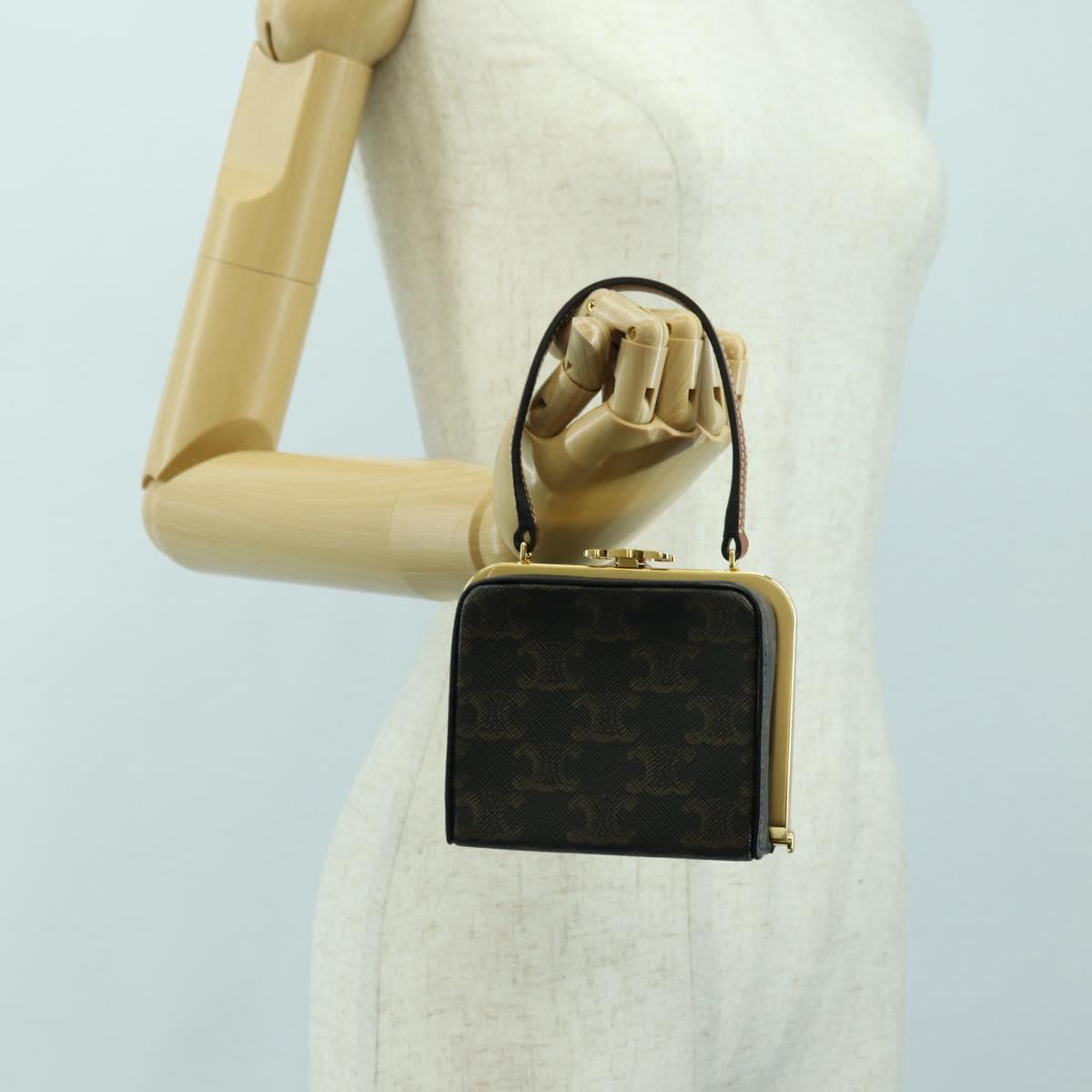 CELINE Triomphe Macadam Canvas Mini Vanity Case PVC Leather Black Auth 179589M