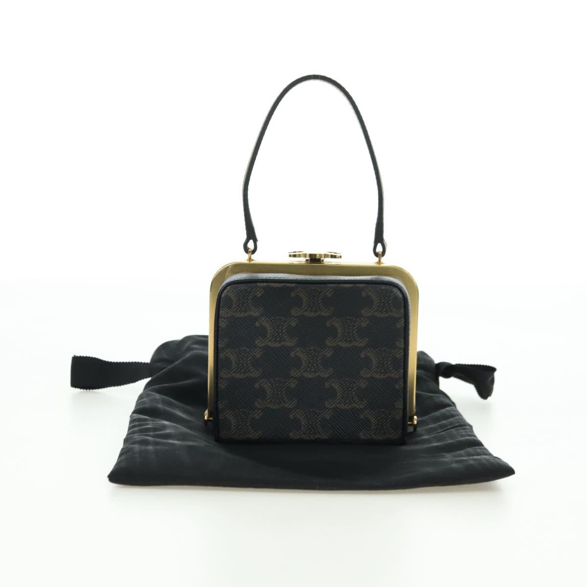 CELINE Triomphe Macadam Canvas Mini Vanity Case PVC Leather Black Auth 179589M