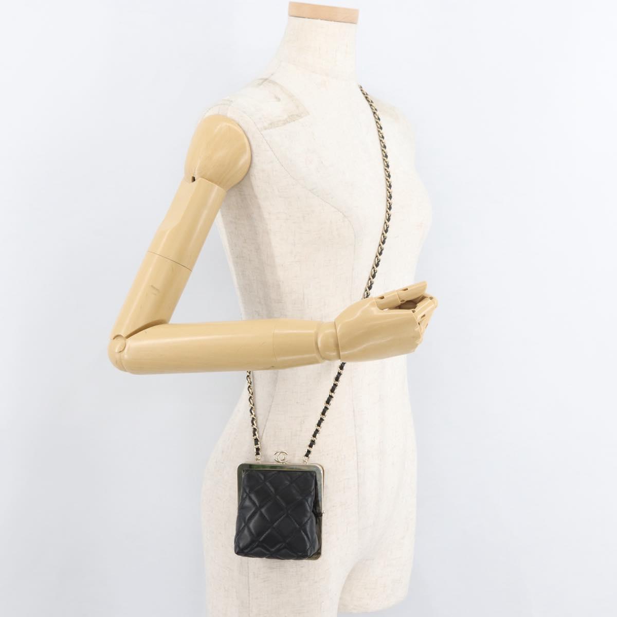 CHANEL Matelasse Chain Shoulder Bag Lamb Skin Black Gold CC Auth 179592SAM