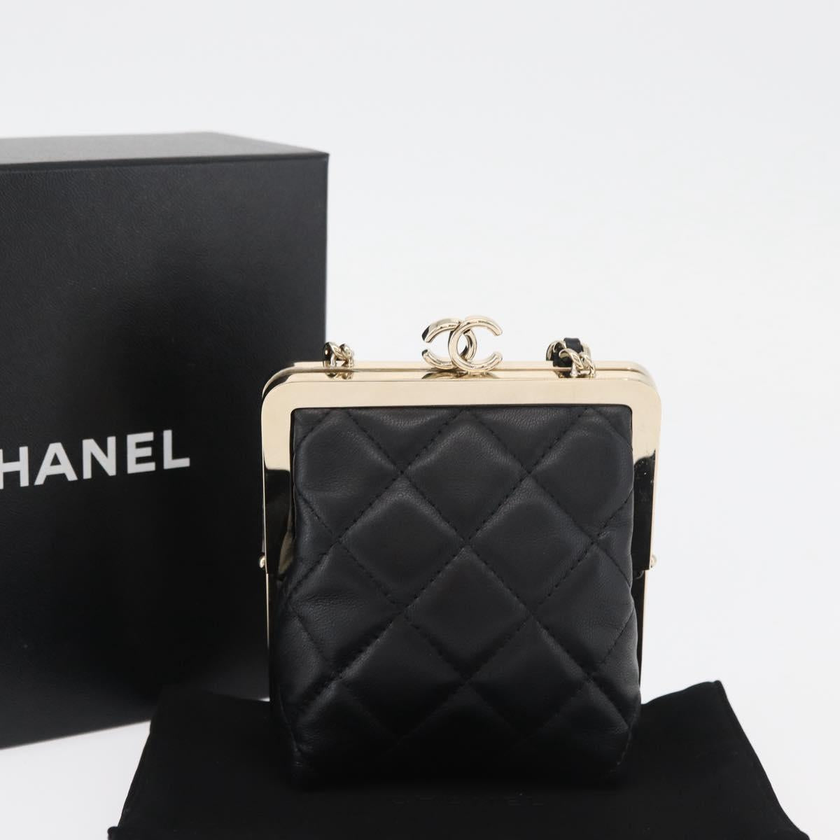 CHANEL Matelasse Chain Shoulder Bag Lamb Skin Black Gold CC Auth 179592SAM