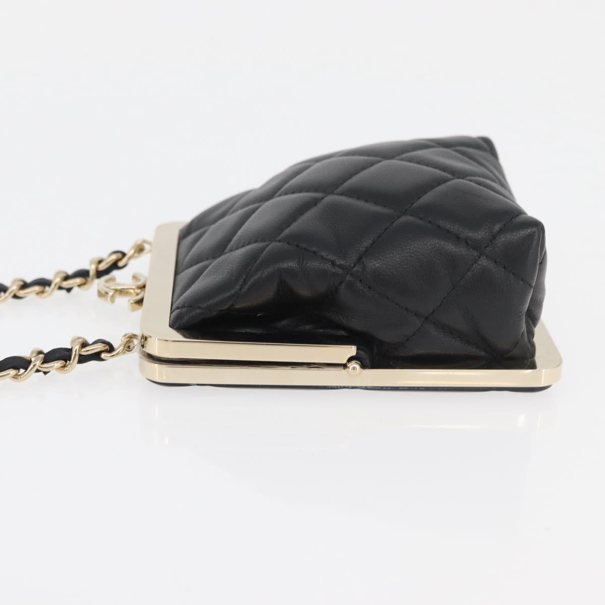 CHANEL Matelasse Chain Shoulder Bag Lamb Skin Black Gold CC Auth 179592SAM
