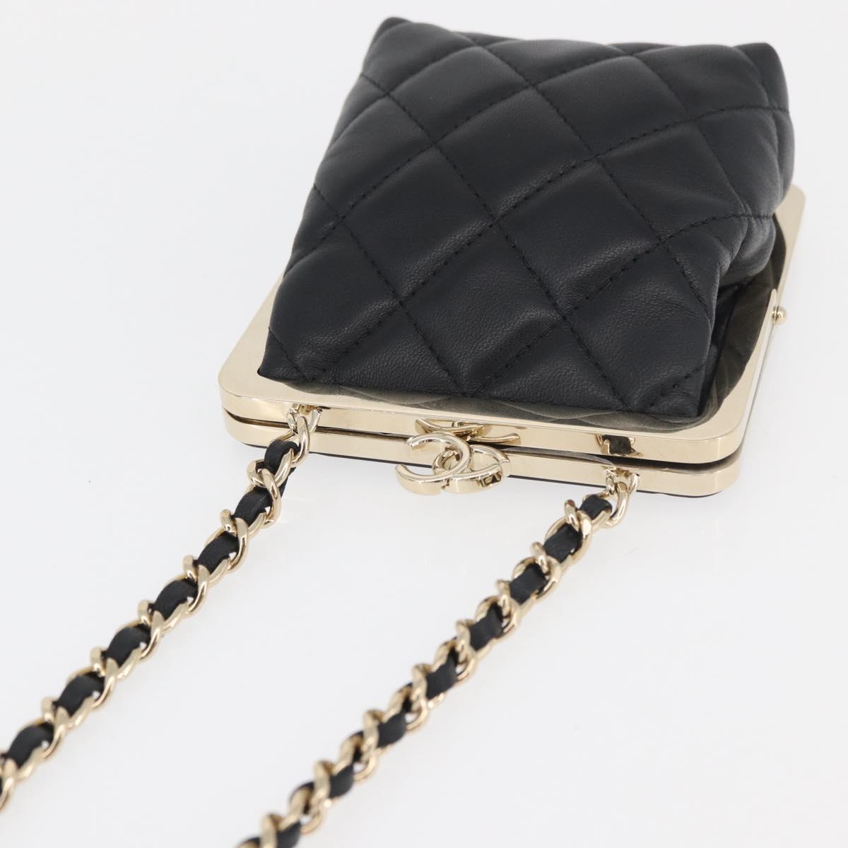 CHANEL Matelasse Chain Shoulder Bag Lamb Skin Black Gold CC Auth 179592SAM