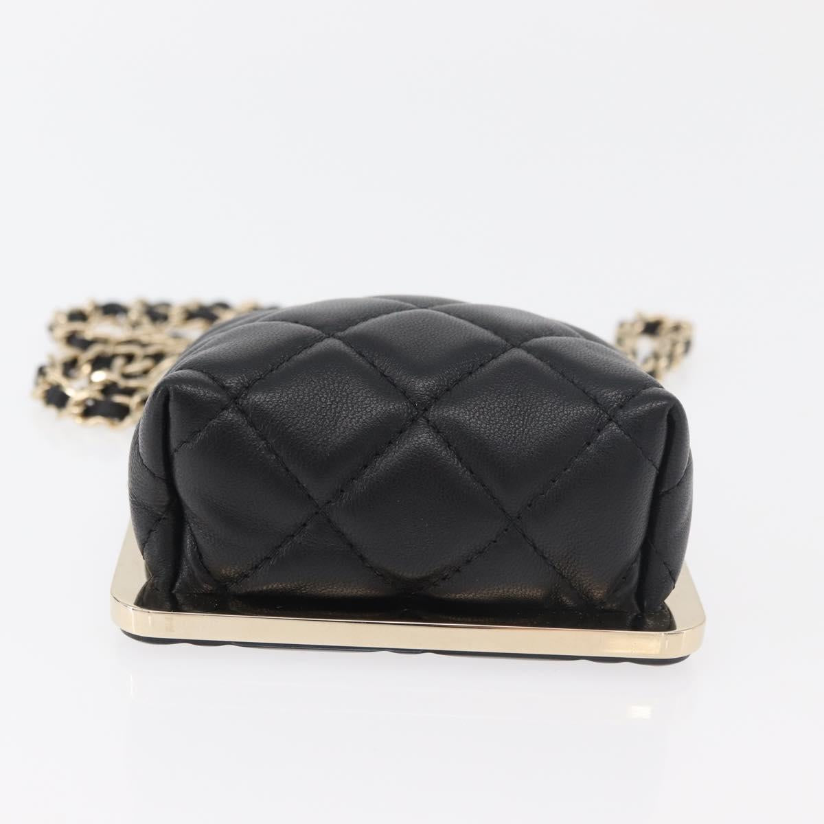 CHANEL Matelasse Chain Shoulder Bag Lamb Skin Black Gold CC Auth 179592SAM