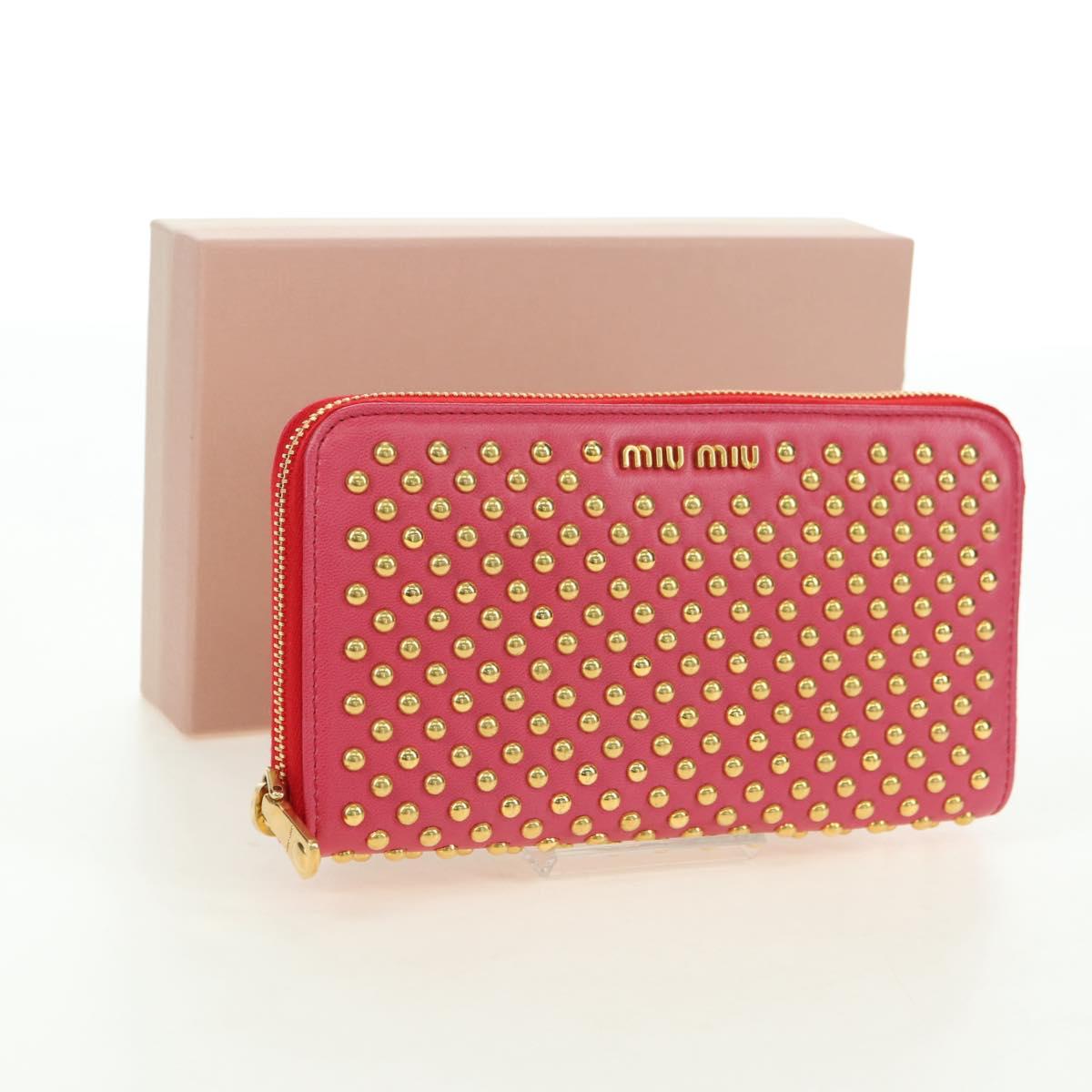 Miu Miu Long Wallet Leather Red Gold Auth 179594V