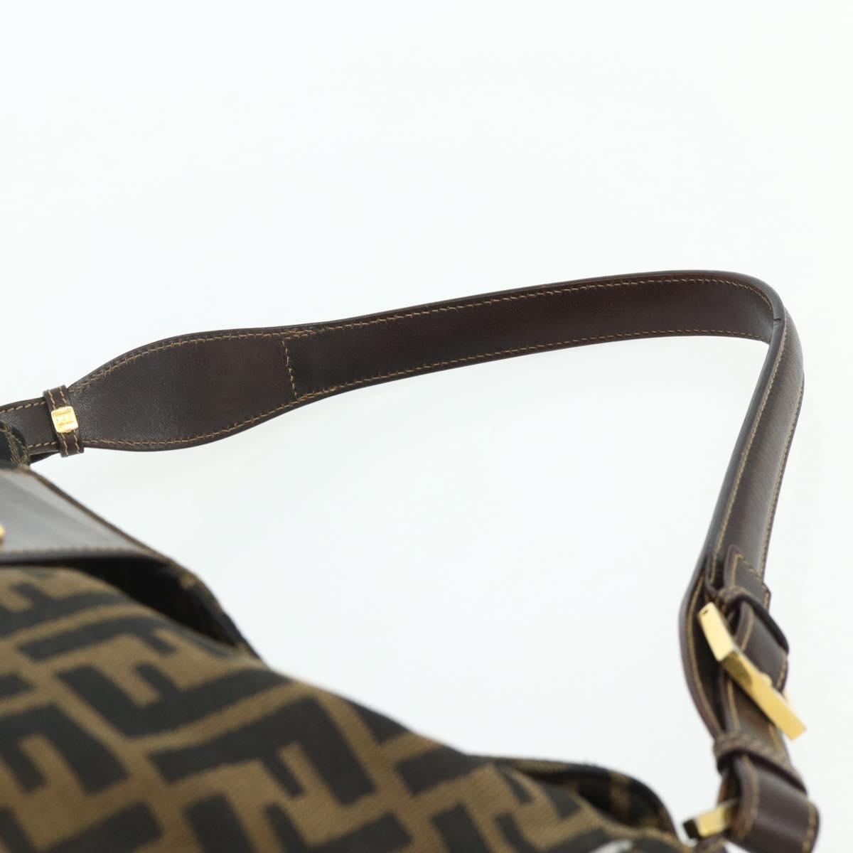 FENDI Zucca Canvas Shoulder Bag Brown Black Auth 179599
